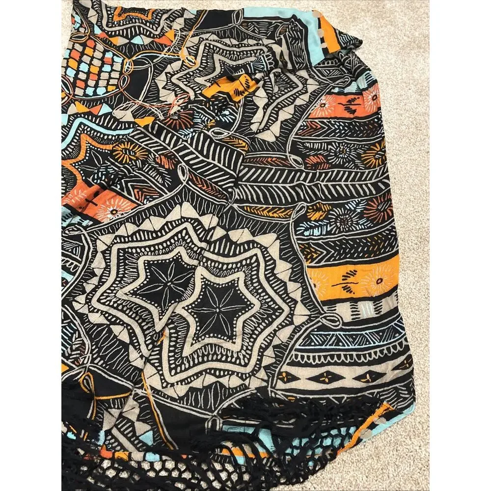 Trouve Scarf Colorful one size 60x22 Crochet Fringe Ends Beach Theme Boho Lovely